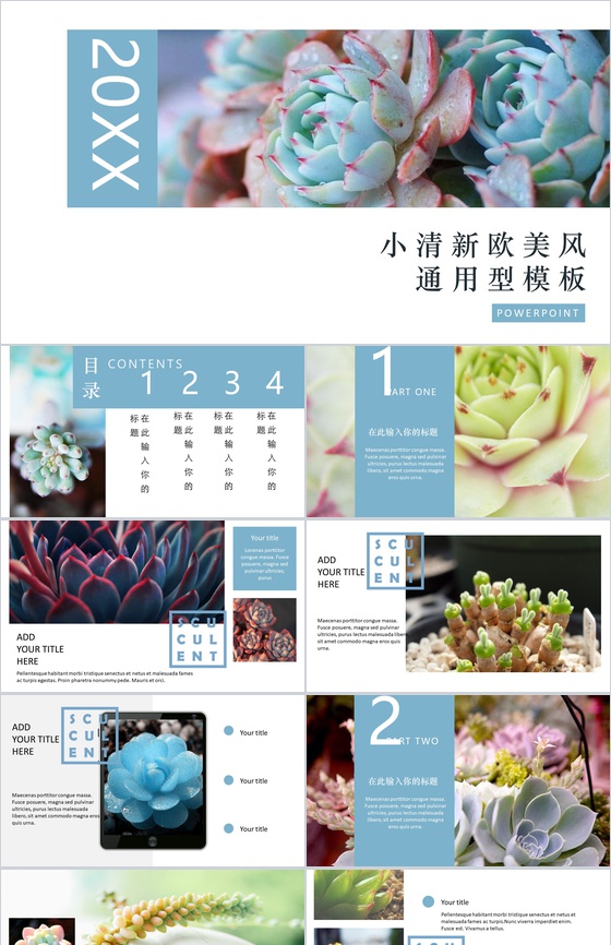 20XX小清新欧美风工作总结商务汇报PP