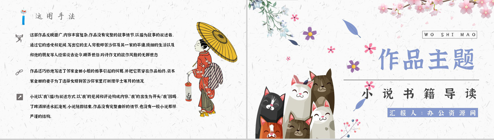 读书笔记《我是猫》作者简介名著片段赏析PPT模板-6