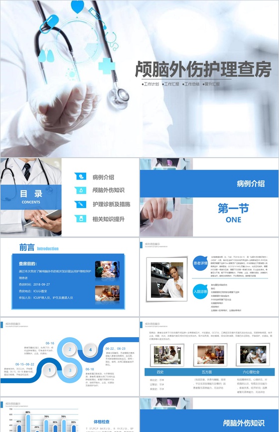 颅脑损伤护理查房工作汇报总结PPT模板