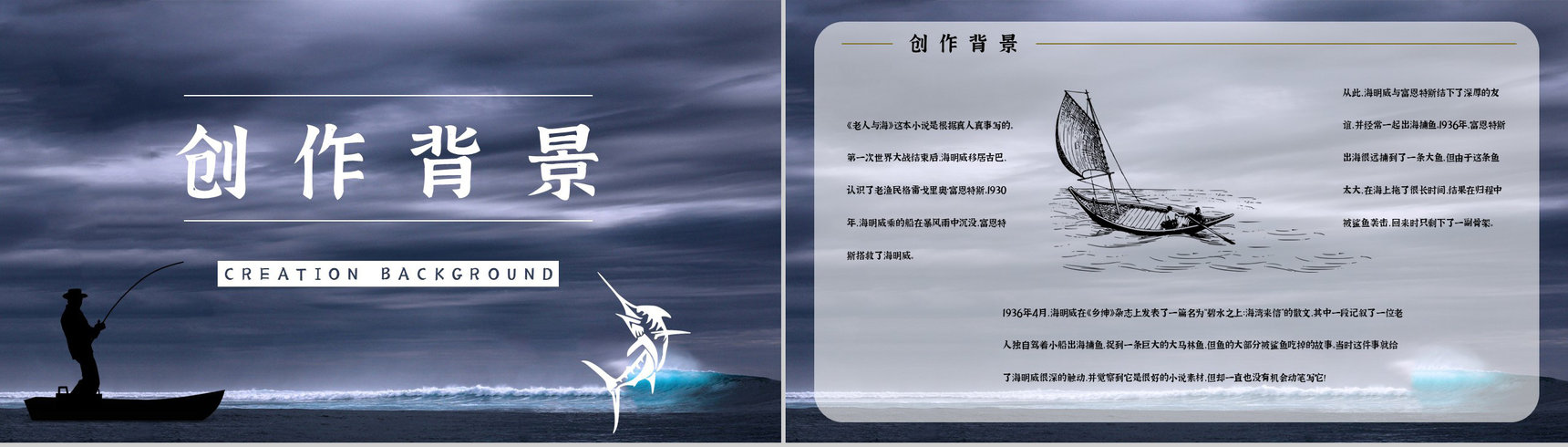 《老人与海》海明威所著书籍简介导读好词好句摘抄及赏析PPT模板-2