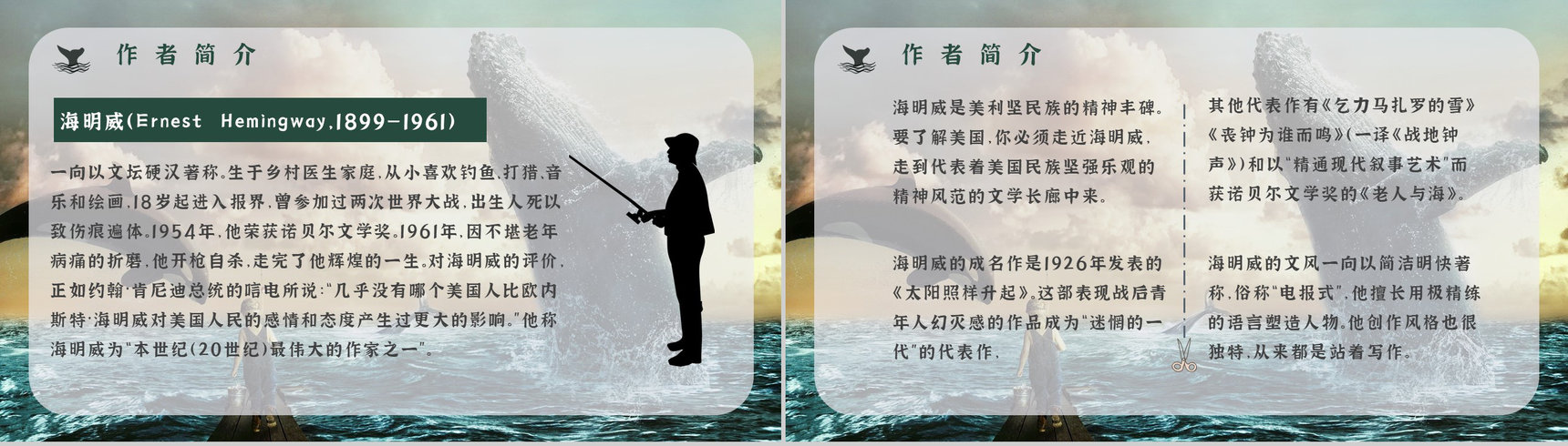 读书笔记《老人与海》海明威整理知识梳理培训国外经典中篇小说PPT模板-4