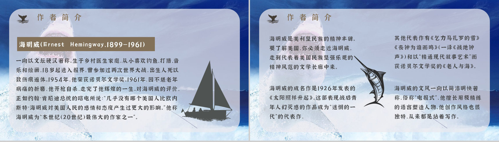 海明威所著《老人与海》书籍简介导读好词好句摘抄及赏析PPT模板-4