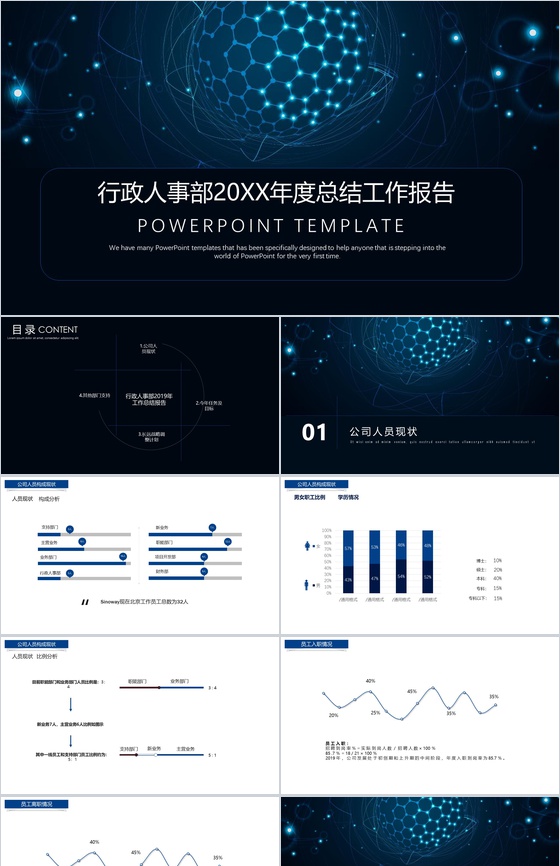 扁平化行政人事部年度总结工作报告PPT模