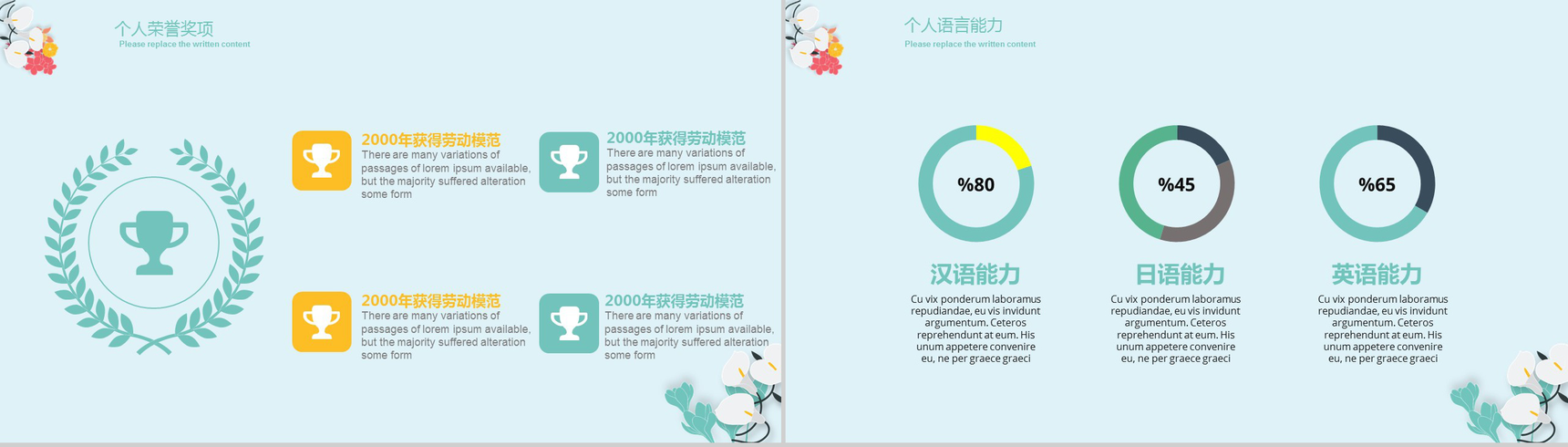 清新文艺简约个人竞聘简历PPT模板-4