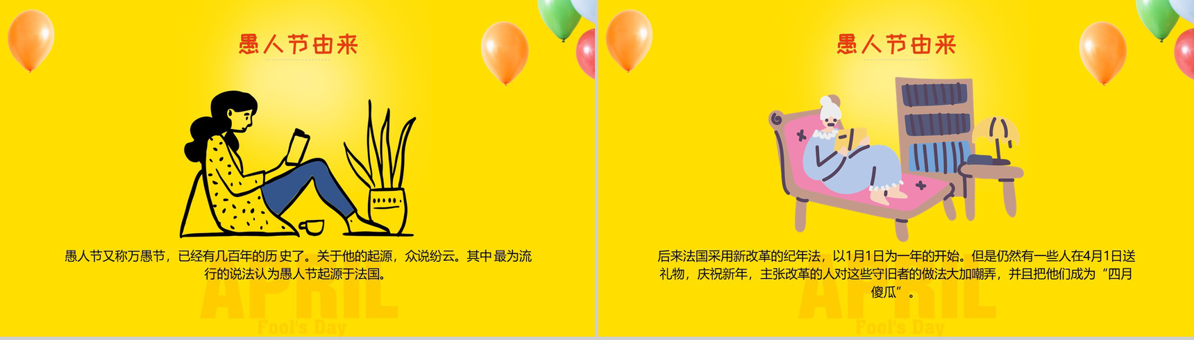 黄色气球背景快乐愚人节由来PPT模板-4